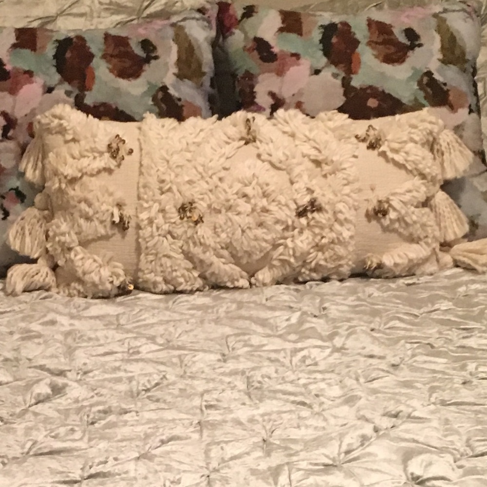 NWT Cream Lumbar Pillow with Fringe